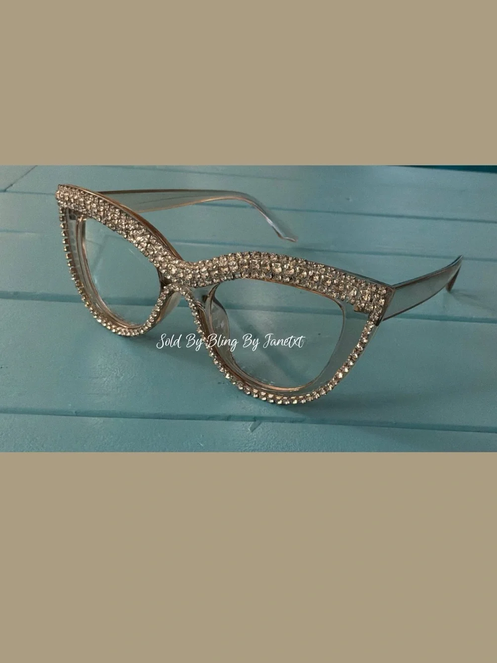 Blinged Cat Eye Glasses -Brown or Champagne -Clear lenses -For Fashion wear only